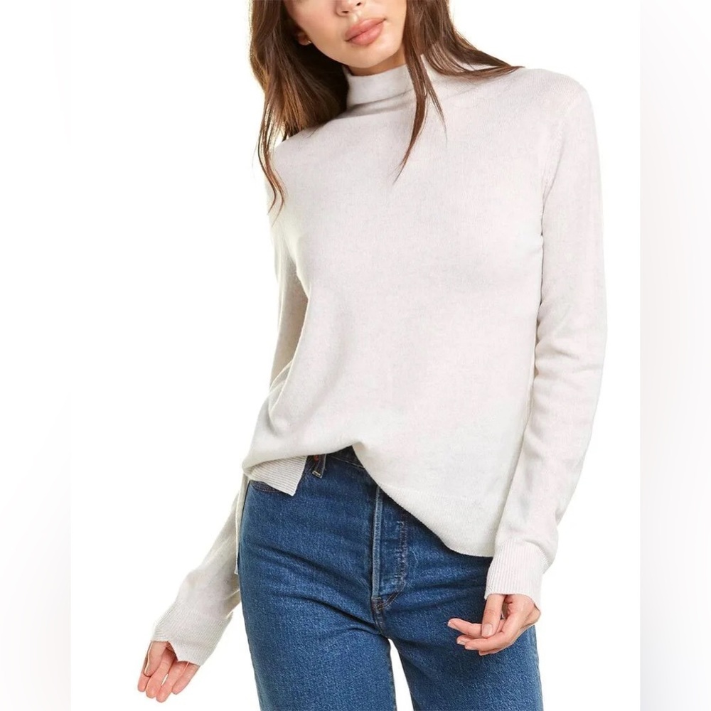 Vince Mock Neck Wool & Cashmere Sweater, Heather White Sz Large
